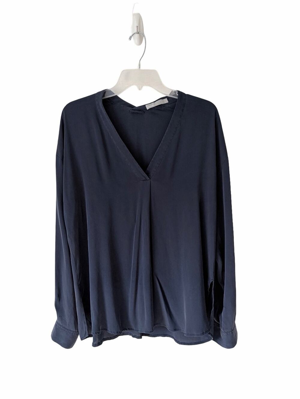 Vince Navy Blue Sueded Silk Crossover V-Neck Blouse size 6